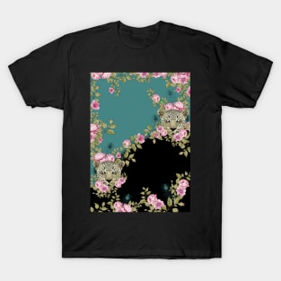 Pink flowers, leopard heads T-Shirt